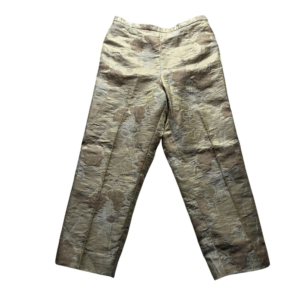 Saks Fifth Avenue Dress Pants Womens 4 Gold Satin Floral Crop Lined Straight Leg